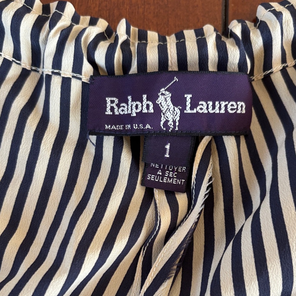 Ralph Lauren Black & White Striped‎ Silk Wide Leg Pants, Drawstring, Silk Rope - Picture 2 of 10